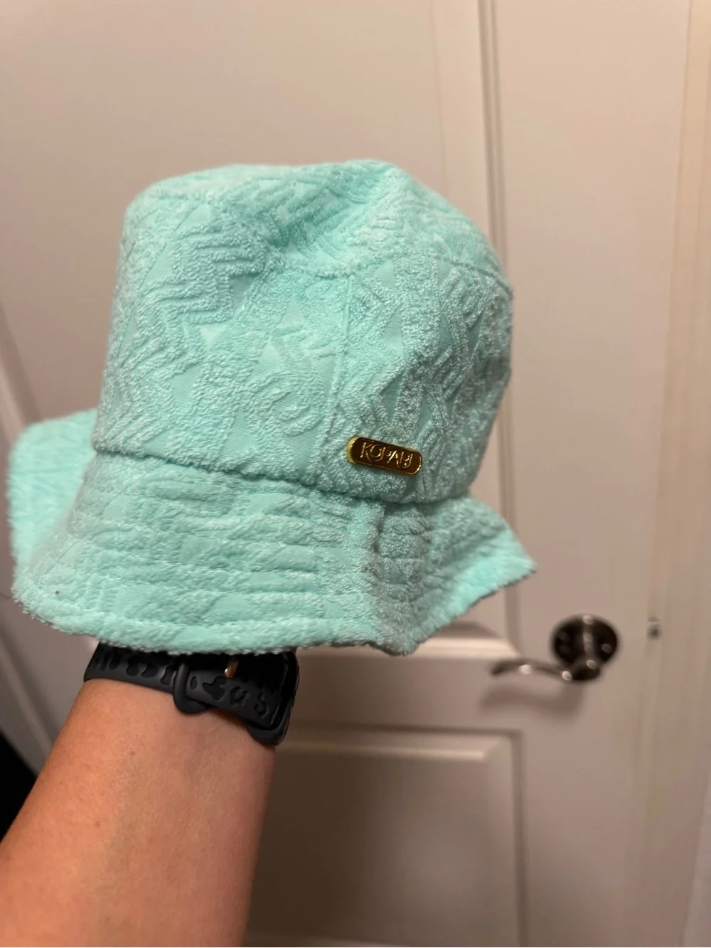 Kopari teal blue terrycloth bucket sun hat with logo NEW  Non smoking home